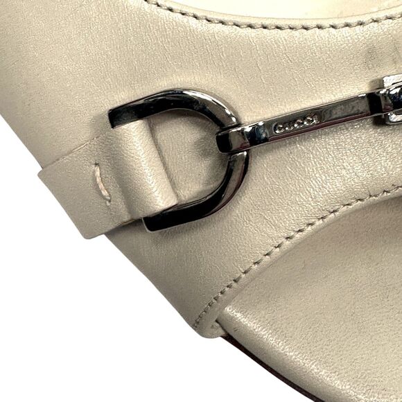 Gucci Peep Toe Horsebit Stiletto Heel Pump Shoes Women 36.5 Beige Leather 247518 - Picture 2 of 10